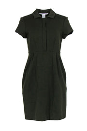 Current Boutique-Diane von Furstenberg - Olive Green Short Sleeved Collar Dress Sz 10