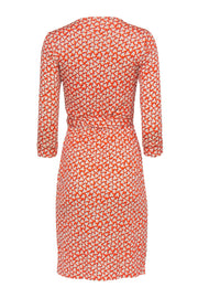 Current Boutique-Diane von Furstenberg - Orange Printed Silk Cropped Sleeve Wrap Dress Sz 2