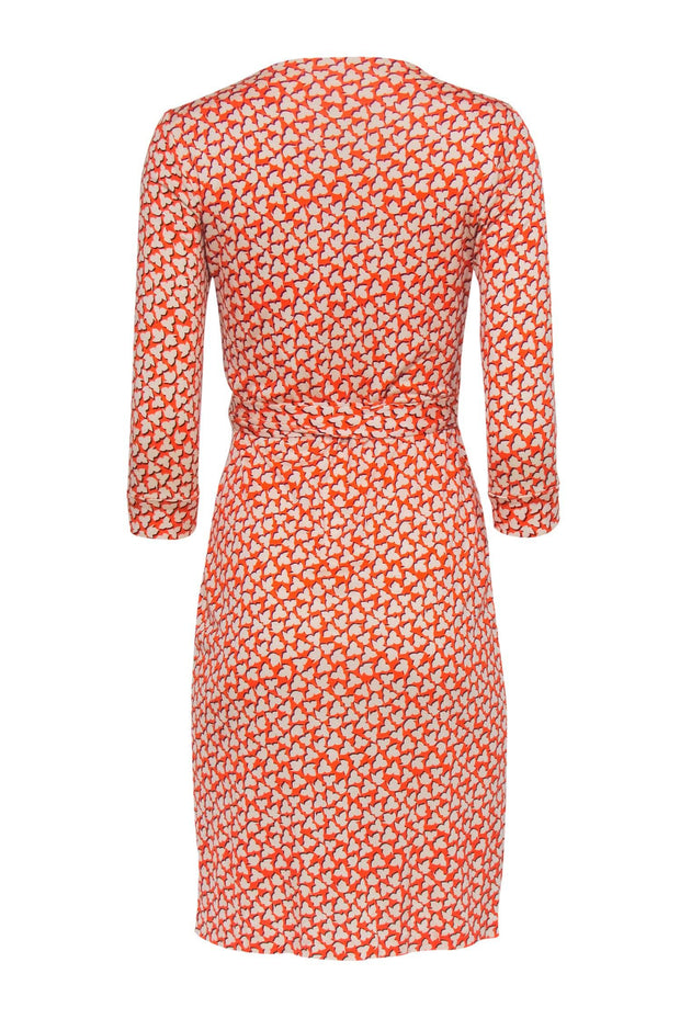 Current Boutique-Diane von Furstenberg - Orange Printed Silk Cropped Sleeve Wrap Dress Sz 2