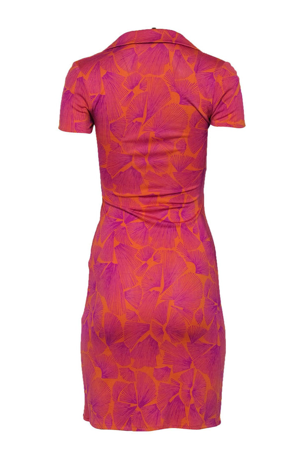 Current Boutique-Diane von Furstenberg - Orange & Purple Printed Silk Collared Dress Sz 2