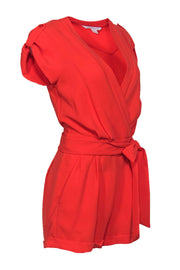 Current Boutique-Diane von Furstenberg - Orange Short Sleeve Belted Romper Sz 6