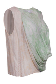 Current Boutique-Diane von Furstenberg - Pastel Green & Cream Snakeskin Silk Tank Sz 8