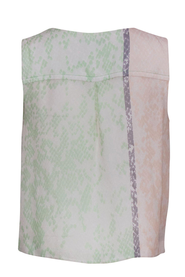 Current Boutique-Diane von Furstenberg - Pastel Green & Cream Snakeskin Silk Tank Sz 8