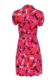 Current Boutique-Diane von Furstenberg - Pink, Orange & White Floral Print Short Sleeve Silk Wrap Dress Sz 8