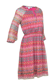 Current Boutique-Diane von Furstenberg - Pink Printed Silk Peasant Dress Sz 0