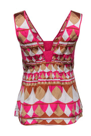 Current Boutique-Diane von Furstenberg - Pink & Tan Abstract Pattern V-Neck Tank Sz 2