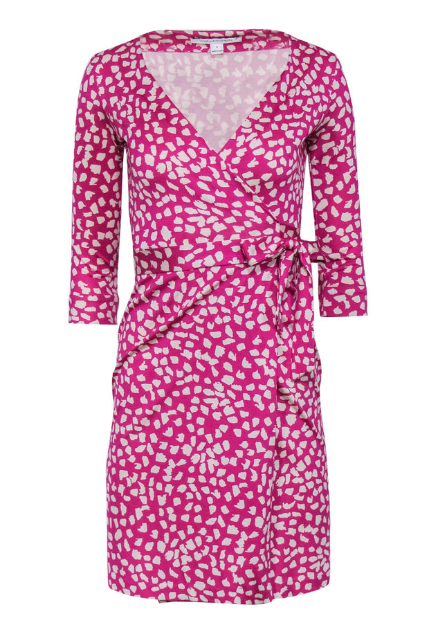 Current Boutique-Diane von Furstenberg - Pink & White Speckled Silk Wrap Dress Sz 0