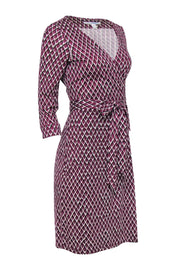 Current Boutique-Diane von Furstenberg - Purple, Black & White Print Silk Wrap Dress Sz 10