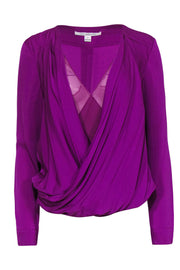 Current Boutique-Diane von Furstenberg - Purple Draped Cowl Neck Silk Blouse Sz 6