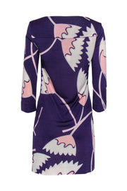 Current Boutique-Diane von Furstenberg - Purple Floral Printed Silk Boat Neck Dress Sz 8