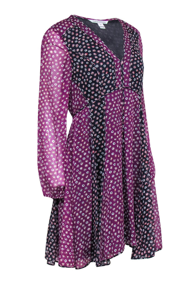Current Boutique-Diane von Furstenberg - Purple & Navy Polka Dot Silk Midi Dress Sz 10