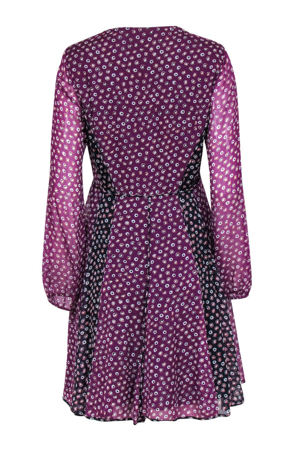 Current Boutique-Diane von Furstenberg - Purple & Navy Polka Dot Silk Midi Dress Sz 10