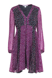 Current Boutique-Diane von Furstenberg - Purple & Navy Polka Dot Silk Midi Dress Sz 10