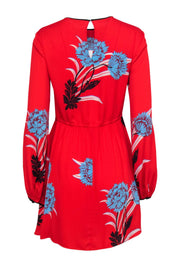 Current Boutique-Diane von Furstenberg - Red & Blue Floral Drawstring Waist Dress Sz 2