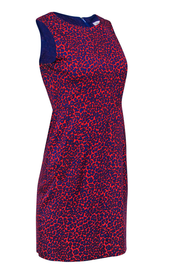 Current Boutique-Diane von Furstenberg - Red & Blue Leopard Print Silk Fit & Flare Dress Sz 2