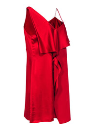 Current Boutique-Diane von Furstenberg - Red Draped Dress w/ Flounce & Asymmetrical Shoulders Sz 12