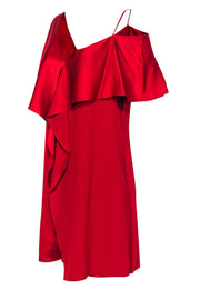 Current Boutique-Diane von Furstenberg - Red Draped Dress w/ Flounce & Asymmetrical Shoulders Sz 12