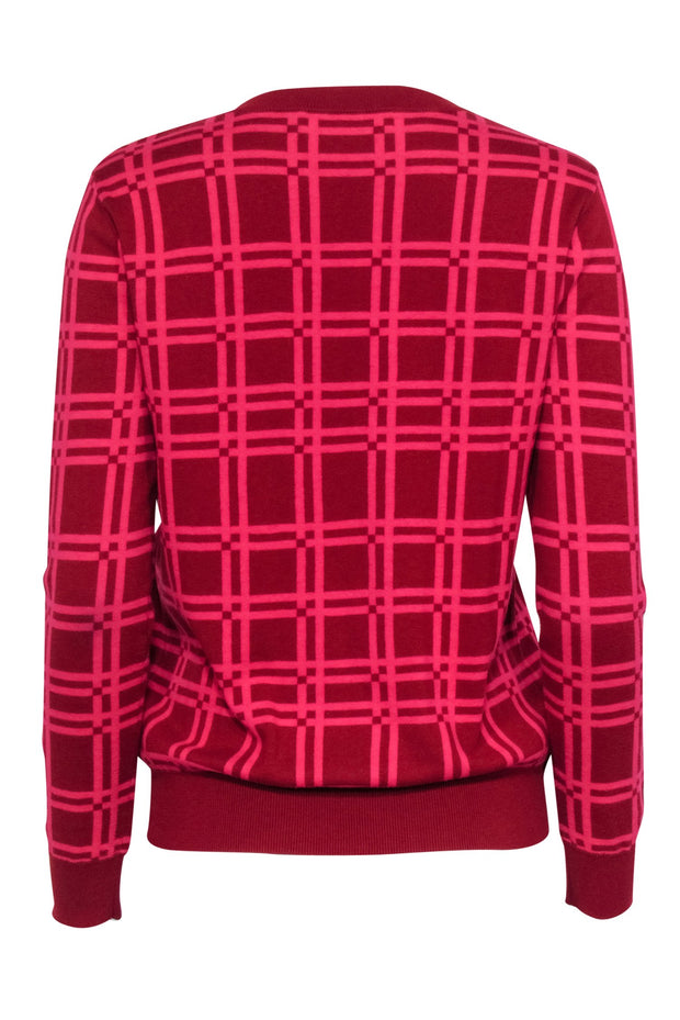 Current Boutique-Diane von Furstenberg - Red & Hot Pink Plaid Sweater Sz S