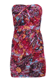 Current Boutique-Diane von Furstenberg - Red Printed Draped Strapless Silk Sheath Dress w/ Sequins Sz 2