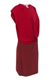 Current Boutique-Diane von Furstenberg - Red Two-Tone Draped Plunge Dress Sz 8