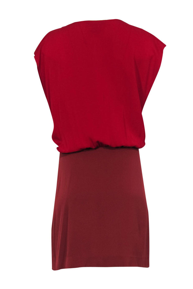 Current Boutique-Diane von Furstenberg - Red Two-Tone Draped Plunge Dress Sz 8