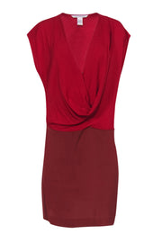 Current Boutique-Diane von Furstenberg - Red Two-Tone Draped Plunge Dress Sz 8