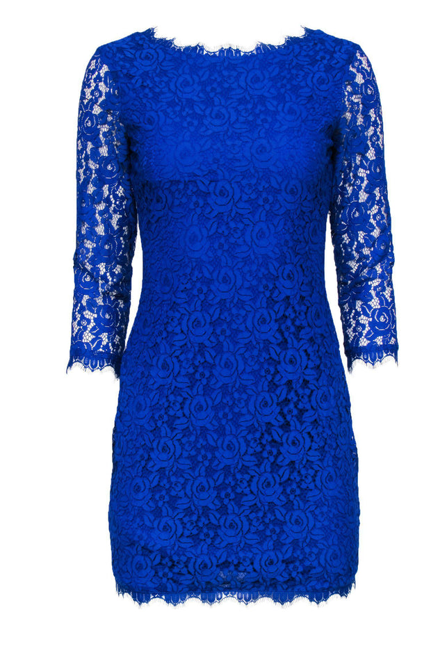 Current Boutique-Diane von Furstenberg - Royal Blue Floral Lace Bodycon Dress Sz 2