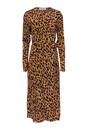 Current Boutique-Diane von Furstenberg - Tan & Black Leopard Print Silk Wrap Maxi Dress Sz 8