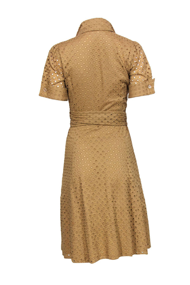 Current Boutique-Diane von Furstenberg - Tan Eyelet Short Sleeve Wrap Dress Sz 10