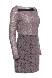 Current Boutique-Diane von Furstenberg - Taupe Eyelet Lace Shift Dress w/ Leather Trim Sz 6