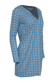 Current Boutique-Diane von Furstenberg - Teal, Navy & White Geometric Print Shift Dress Sz 6