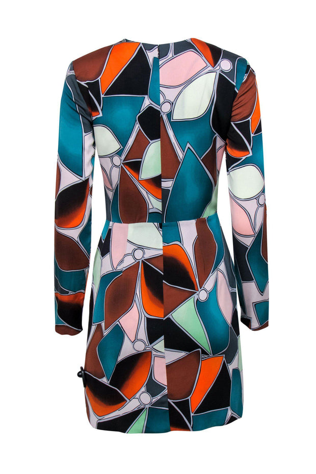 Current Boutique-Diane von Furstenberg - Teal, Orange & White Printed Bow Dress Sz 2