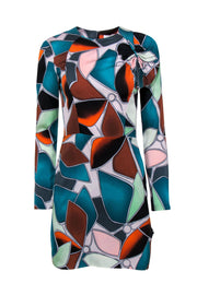 Current Boutique-Diane von Furstenberg - Teal, Orange & White Printed Bow Dress Sz 2