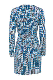 Current Boutique-Diane von Furstenberg - Teal & White Diamond Patterned Notch Neck Dress Sz 6