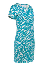 Current Boutique-Diane von Furstenberg - Teal & White Speckled Short Sleeve Silk Shift Dress Sz 8