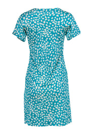 Current Boutique-Diane von Furstenberg - Teal & White Speckled Short Sleeve Silk Shift Dress Sz 8