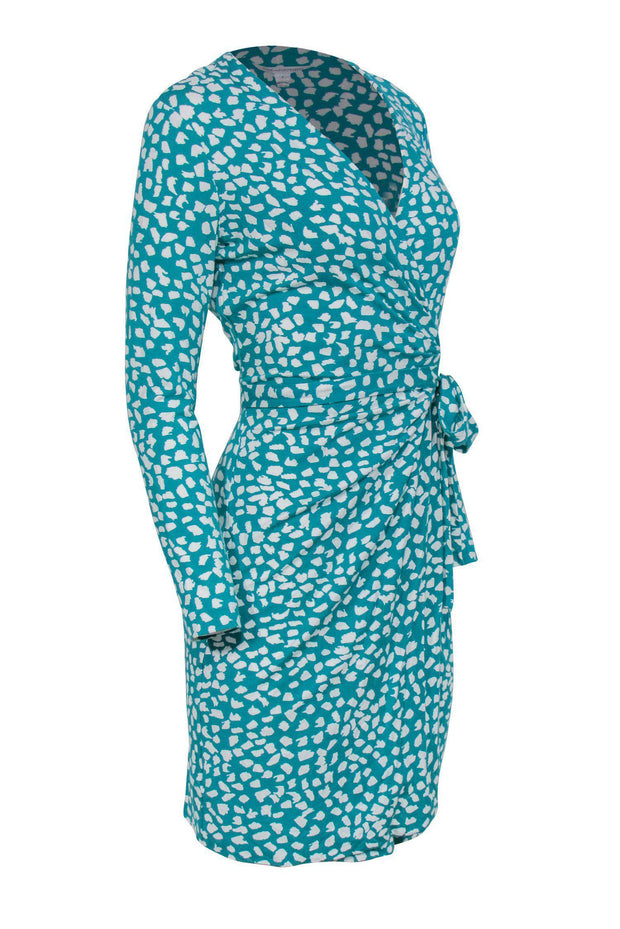 Current Boutique-Diane von Furstenberg - Turquoise & White Speckled Silk Wrap Dress Sz 6