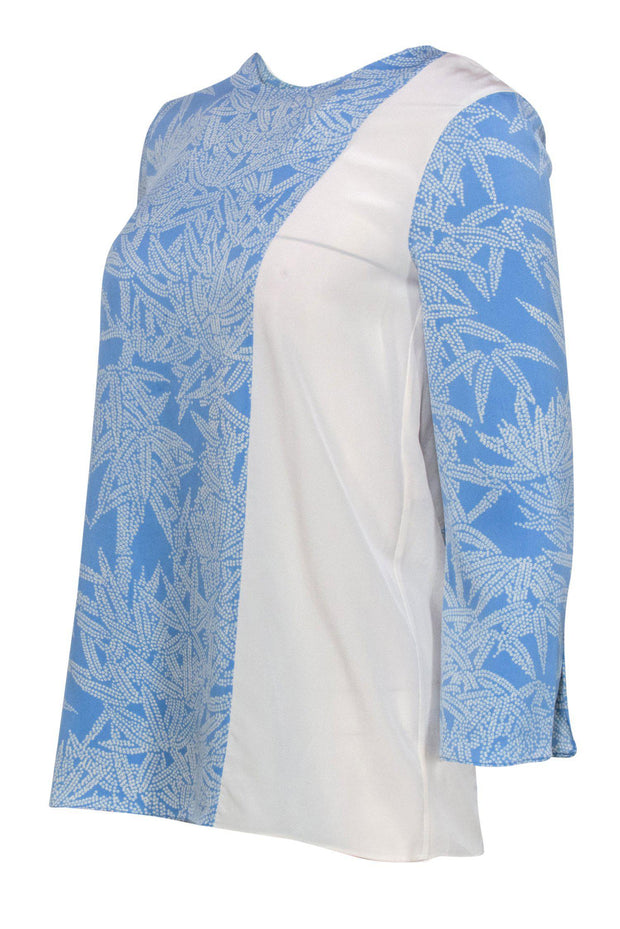 Current Boutique-Diane von Furstenberg - White & Blue Blouse w/ Abstract Pattern Sz 2