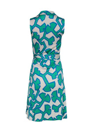 Current Boutique-Diane von Furstenberg - White & Green Printed Silk Wrap Dress Sz 8