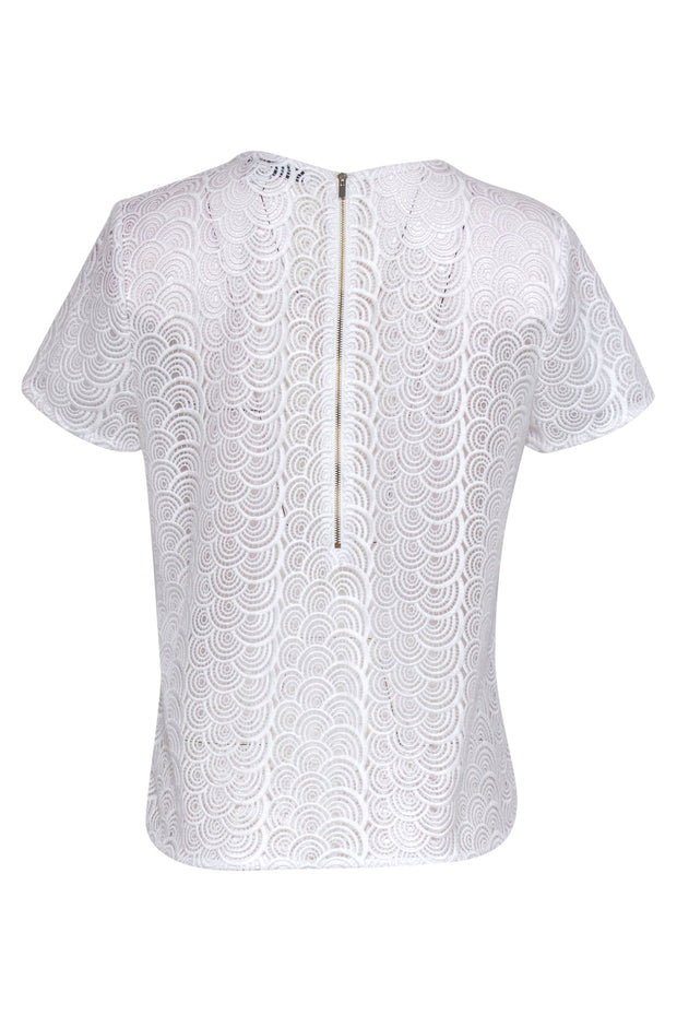 Current Boutique-Diane von Furstenberg - White Sheer Swirly Embroidered Short Sleeve Top Sz 6