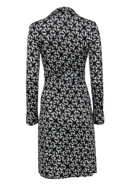 Current Boutique-Diane von Furstenberg - White w/ Black & Grey Cross Pattern Silk Wrap Dress Sz 4