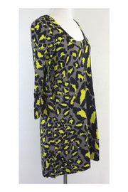 Current Boutique-Diane von Furstenberg - Yellow & Grey Silk Shift Dress Sz 2