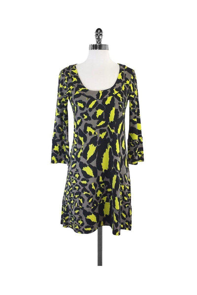 Current Boutique-Diane von Furstenberg - Yellow & Grey Silk Shift Dress Sz 2