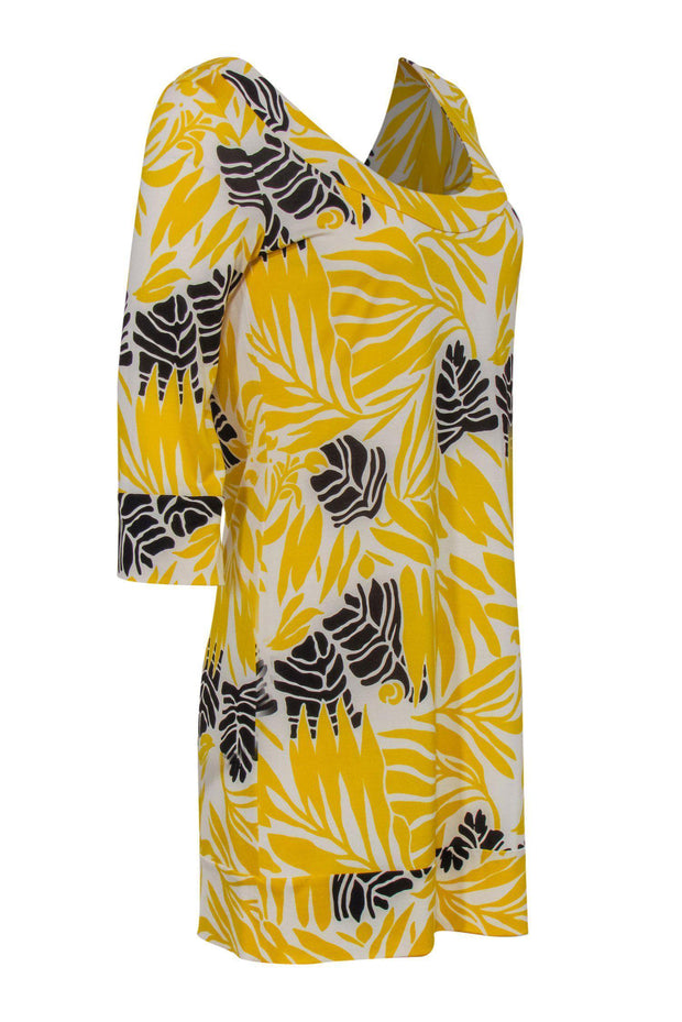 Current Boutique-Diane von Furstenberg - Yellow Scoop Neck Floral Silk Dress Sz 8