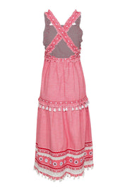 Current Boutique-Dodo Bar Or - Red & White Printed Ruffle "Joseff" Maxi Dress w/ Fringe Trim Sz S