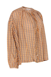 Current Boutique-Doen - Orange & Brown Cotton Plaid Prairie Blouse Sz XS