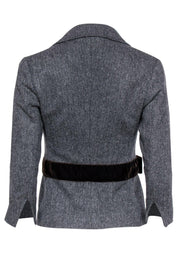 Current Boutique-Dolce & Gabbana - Gray Herringbone Blazer w/ Velvet Trim & Bow Sz 6