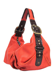 Current Boutique-Dolce & Gabbana - Orange Textured Leather Shoulder Bag w/ Reptile Embossed Trim