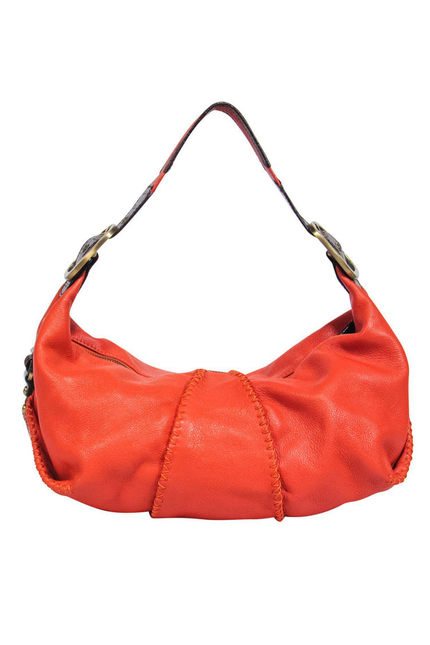 Current Boutique-Dolce & Gabbana - Orange Textured Leather Shoulder Bag w/ Reptile Embossed Trim