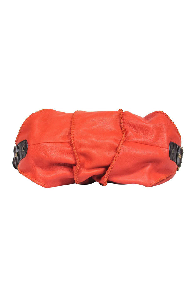 Current Boutique-Dolce & Gabbana - Orange Textured Leather Shoulder Bag w/ Reptile Embossed Trim